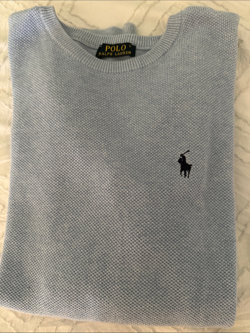 Polo by Ralph Lauren Men’s Pale Blue Crewneck Sweater with Pony Logo